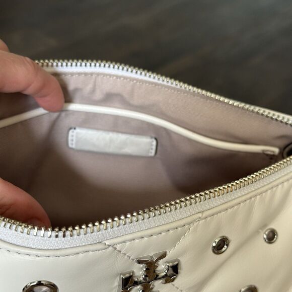 Tory Burch Kira Diamond Quilt Grommet East West Shoulder Bag NEW White Leather - Picture 7 of 8